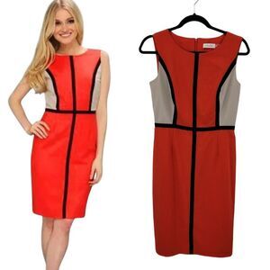 Calvin Klein Womens Retro 60s Colorblock Sheath Dress Sz 4 Red Black Mod Mad Men